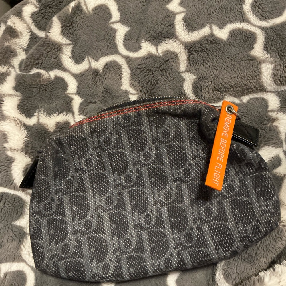 Dior Gray Monogram Pouch with Orange Accent
